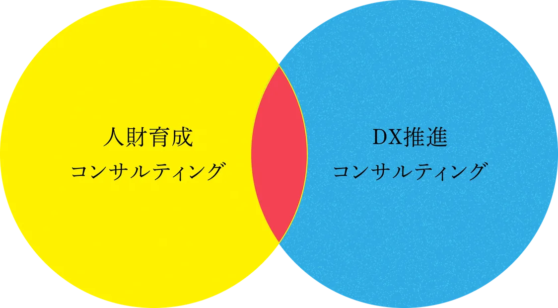 FCEは人財育成コンサルティングと、DX推進コンサルティングの2つの事業を提供していることを示した図。